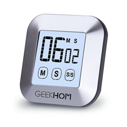 Magnetischer Küchentimer, GEEKHOM Digitaler Touchscreen-Timer mit Alarm, Countdown & Hochzähler, großer LCD Bildschirmtimer für die Küche und zum Kochen - 1