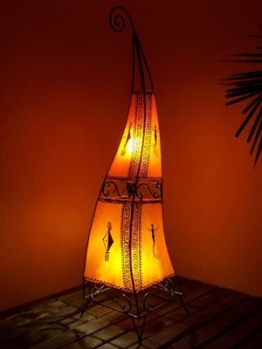 Orientalische Stehlampe Marrakesch orange 100cm Lederlampe Hennalampe Lampe | Marokkanische Große Stehlampen aus Metall, Lampenschirm aus Leder | Orientalische Dekoration aus Marokko, Farbe Orange - 1