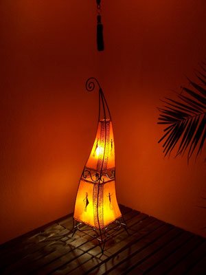 Orientalische Stehlampe Marrakesch orange 100cm Lederlampe Hennalampe Lampe | Marokkanische Große Stehlampen aus Metall, Lampenschirm aus Leder | Orientalische Dekoration aus Marokko, Farbe Orange - 6
