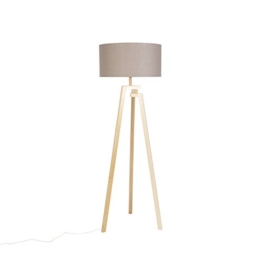 QAZQA Design Designer Stehleuchte/Stehlampe/Standleuchte/Lampe/Leuchte Dreifuß natur Holz mit grauem Schirm - Cortina/Innenbeleuchtung/Wohnzimmer/Schlafzimmer/Küche/Textil/Andere - 1