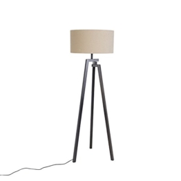 QAZQA Design Designer Stehleuchte/Stehlampe/Standleuchte/Lampe/Leuchte Dreifuß schwarz mit kaffee Schirm - Cortina/Innenbeleuchtung/Wohnzimmer/Schlafzimmer/Küche Holz/Textil/Andere - 1