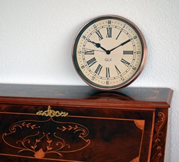QLK Nostalgie Wanduhr Kupfer PITTO, ohne Tickgeräusche, Antik Optik, Shabby, geräuscharme Uhr, Kupferuhr, Vintage ø32 cm - 3