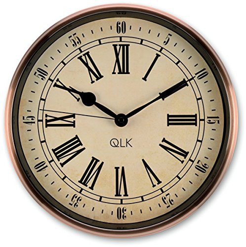 QLK Nostalgie Wanduhr Kupfer PITTO, ohne Tickgeräusche, Antik Optik, Shabby, geräuscharme Uhr, Kupferuhr, Vintage ø32 cm - 1 QLK Nostalgie Wanduhr Kupfer PITTO, ohne Tickgeräusche, Antik Optik, Shabby, geräuscharme Uhr, Kupferuhr, Vintage ø32 cm - 1