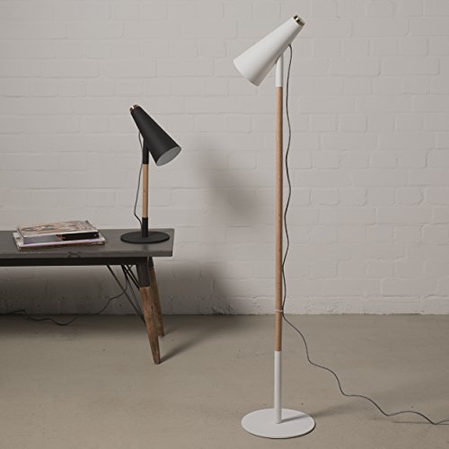 Stehlampe 139cm weiß mit Touch-Sensor Holz Design Modern Lampe Leuchte