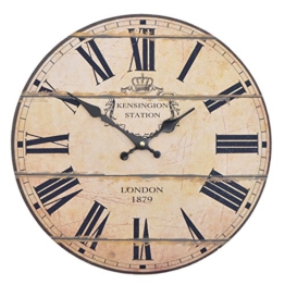 Vevendo Wanduhr - London 1879 - Holz Küchenuhr mit großem Ziffernblatt aus MDF, Retro Uhr im angesagtem Shabby Chic Design mit leisem Quarz-Uhrwerk, Ø: 32 cm - 1