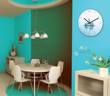 Wanduhr mit Motiv - Wassertropfen - aus Echt-Glas | runde Küchen-Uhr | große Uhr modern - 2
