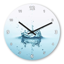 Wanduhr mit Motiv - Wassertropfen - aus Echt-Glas | runde Küchen-Uhr | große Uhr modern - 1